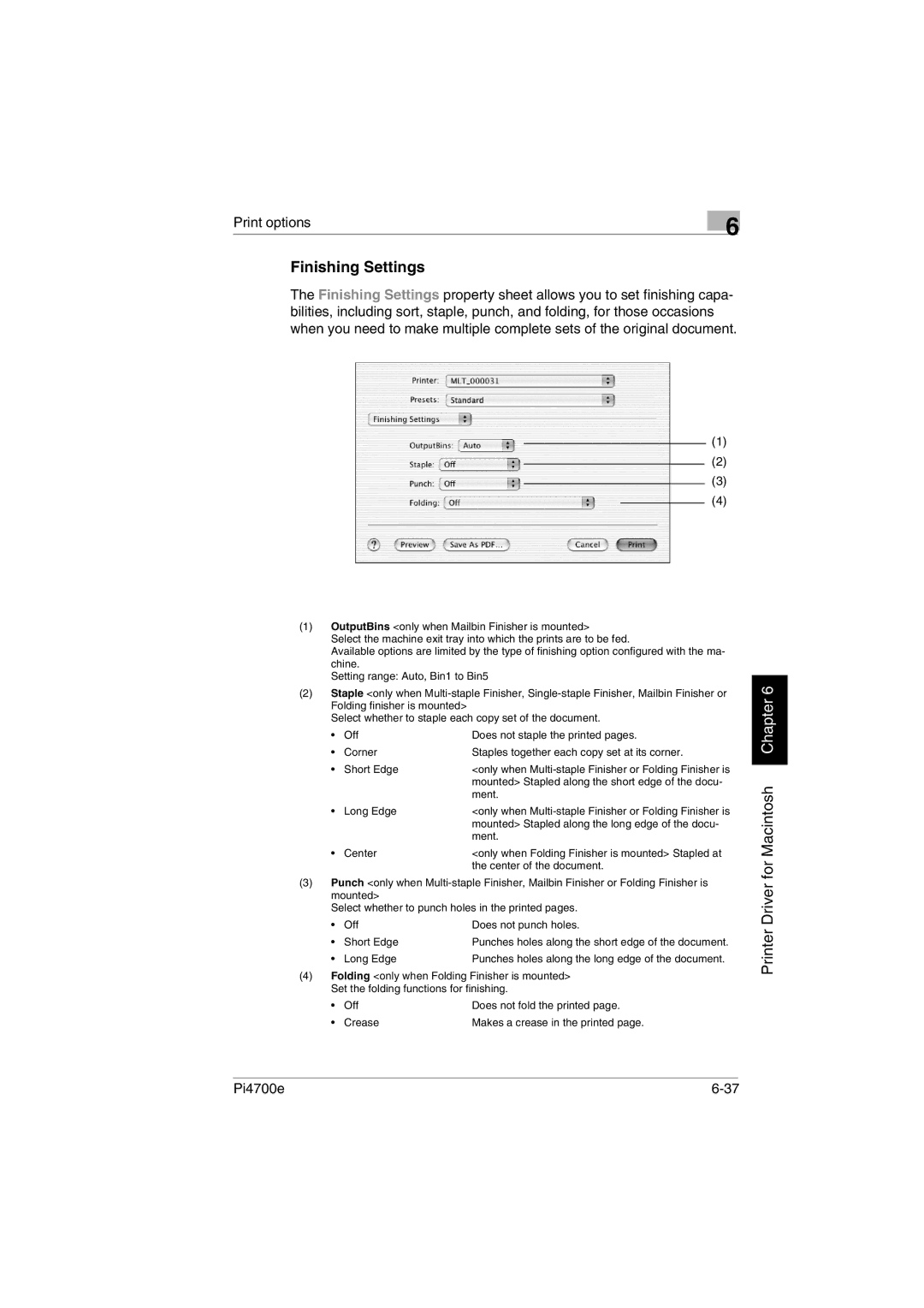 Minolta PI4700E user manual Finishing Settings 