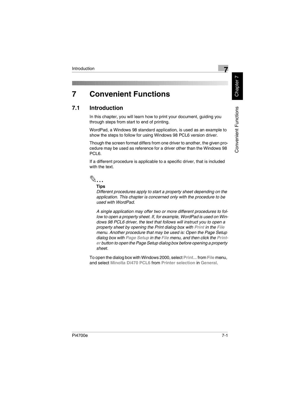 Minolta PI4700E user manual Convenient Functions 