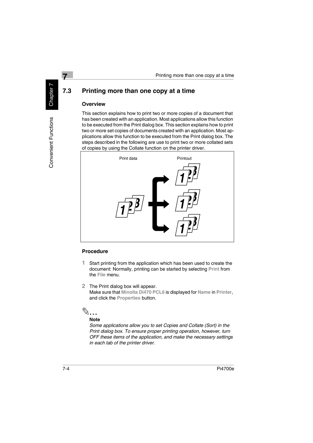 Minolta PI4700E user manual Printing more than one copy at a time 