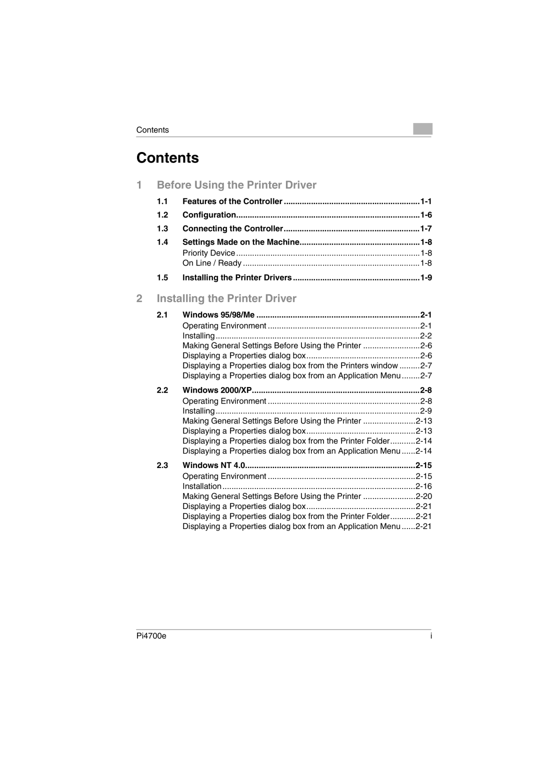 Minolta PI4700E user manual Contents 