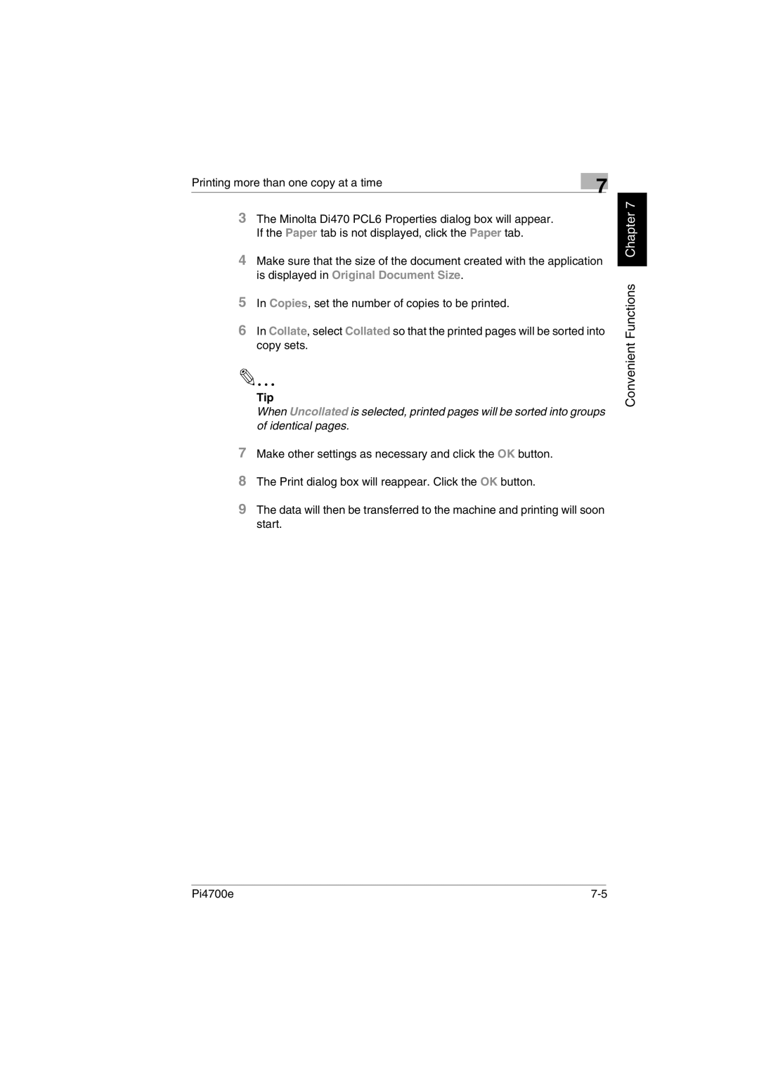 Minolta PI4700E user manual Convenient Functions Chapter 