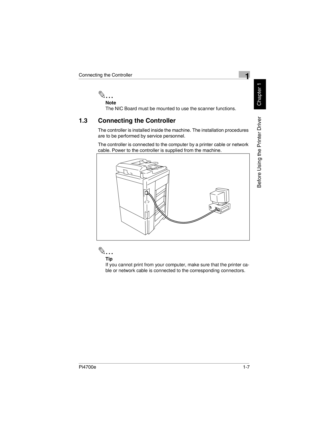 Minolta PI4700E user manual Connecting the Controller, Tip 