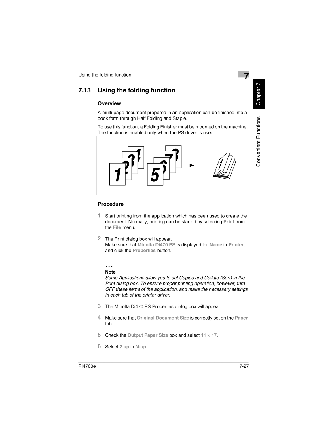 Minolta PI4700E user manual Using the folding function 