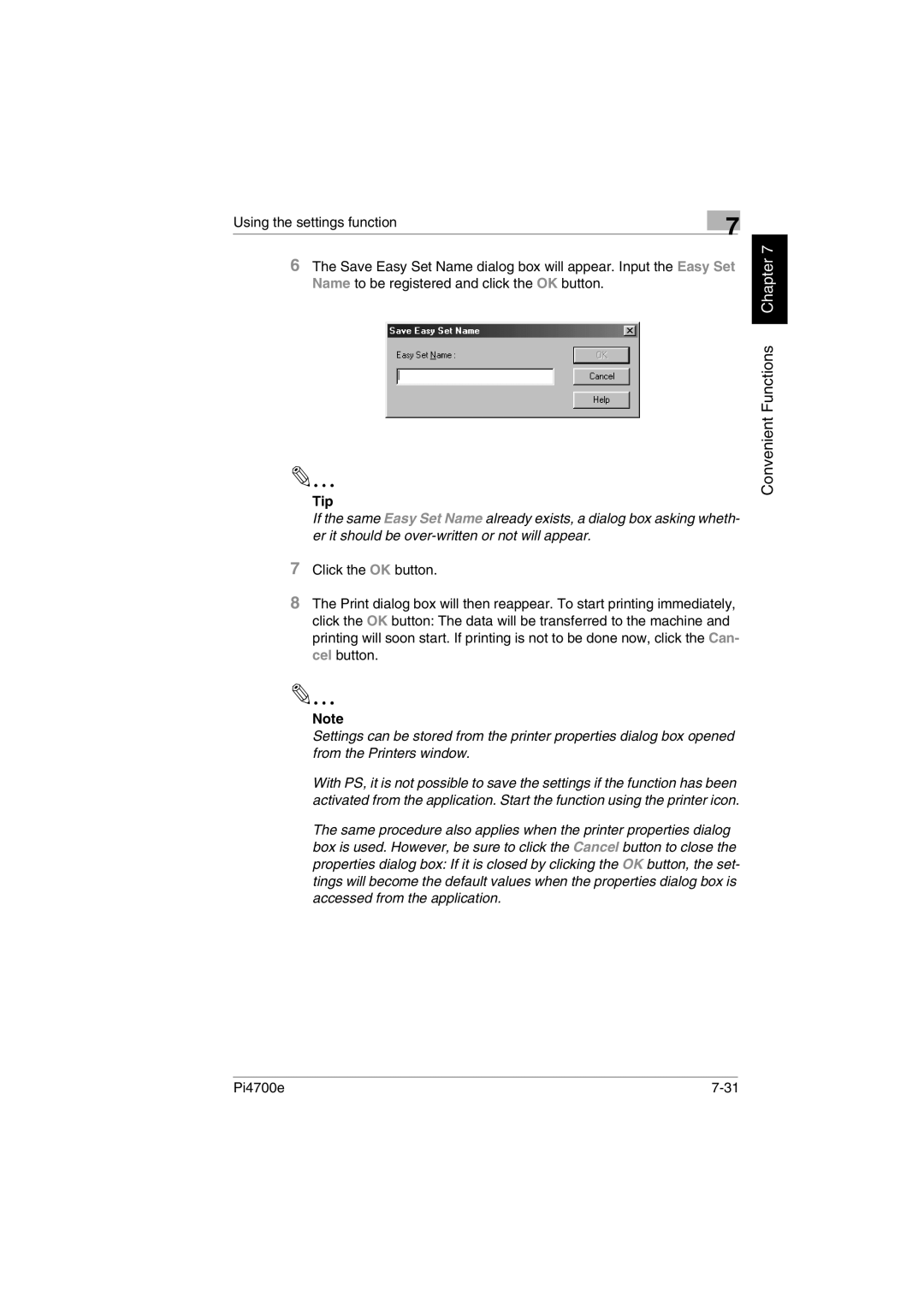 Minolta PI4700E user manual Convenient Functions Chapter 