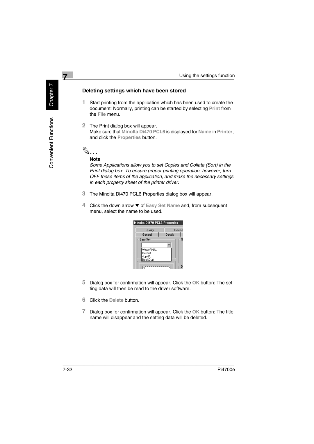 Minolta PI4700E user manual Convenient Functions Chapter 