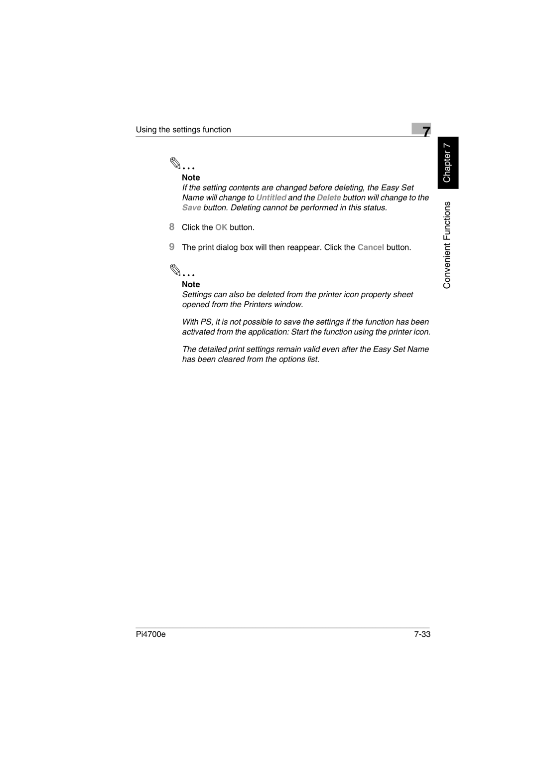 Minolta PI4700E user manual Save button. Deleting cannot be performed in this status 