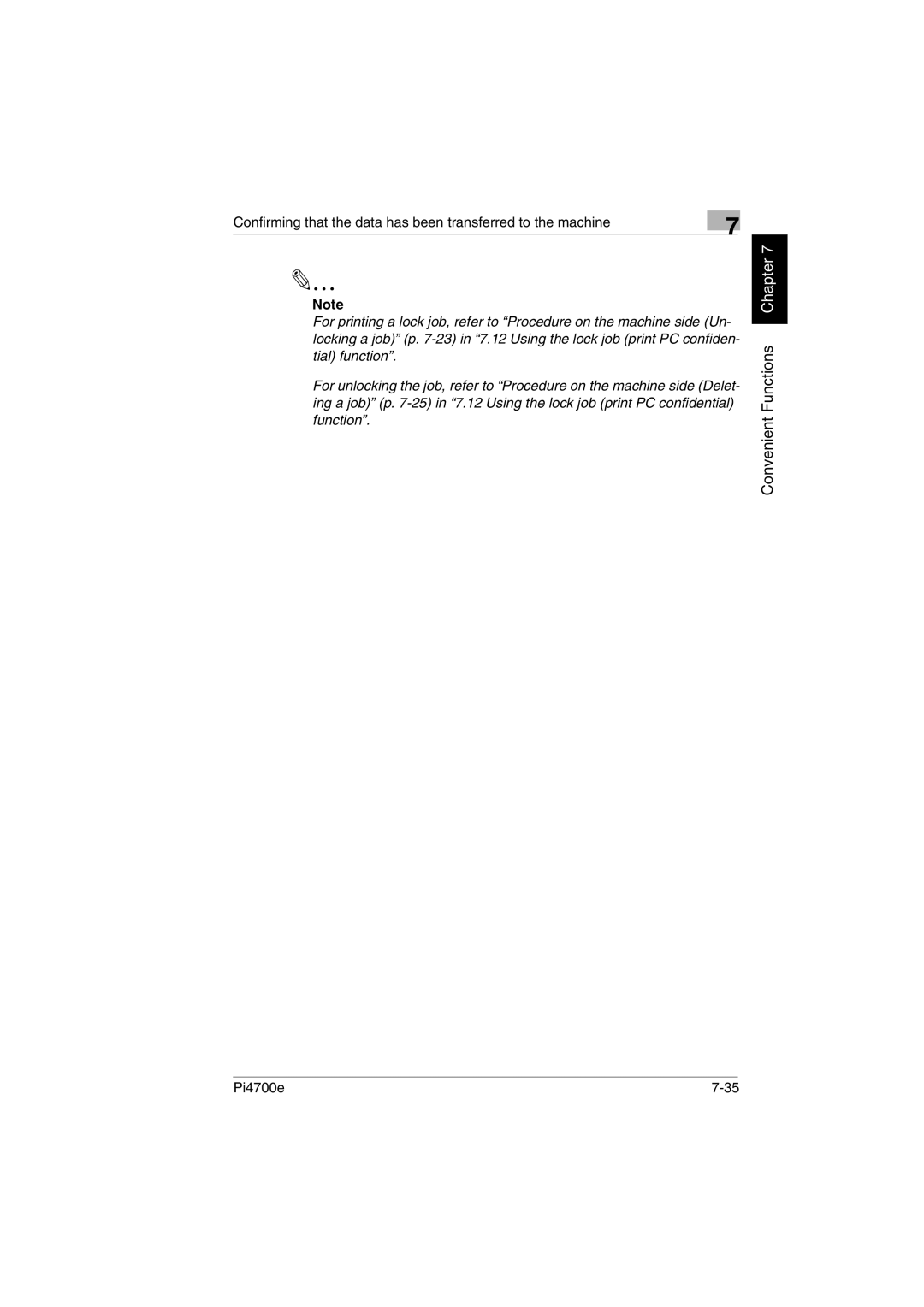 Minolta PI4700E user manual Confirming that the data has been transferred to the machine 