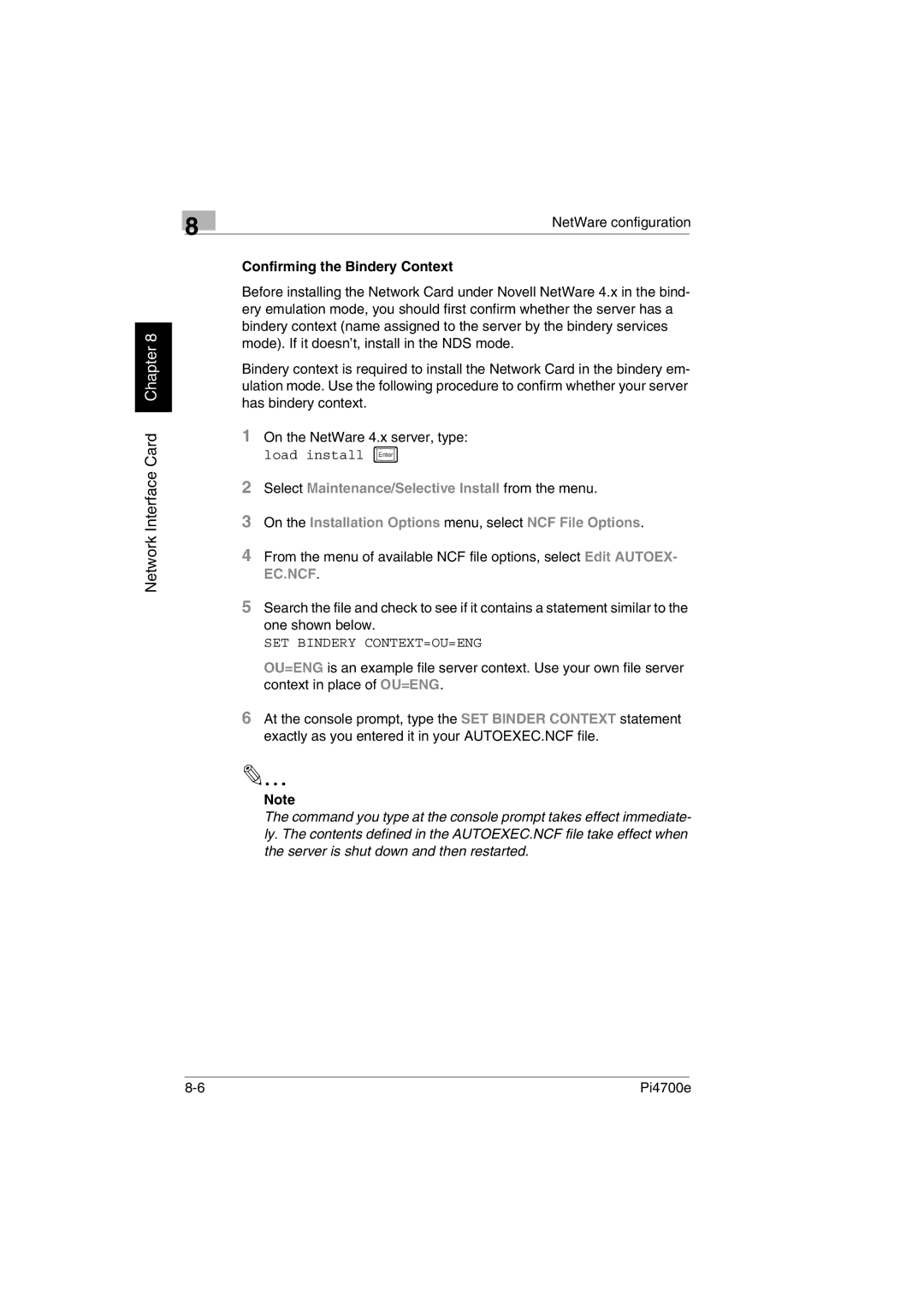 Minolta PI4700E user manual NetWare configuration, Confirming the Bindery Context 