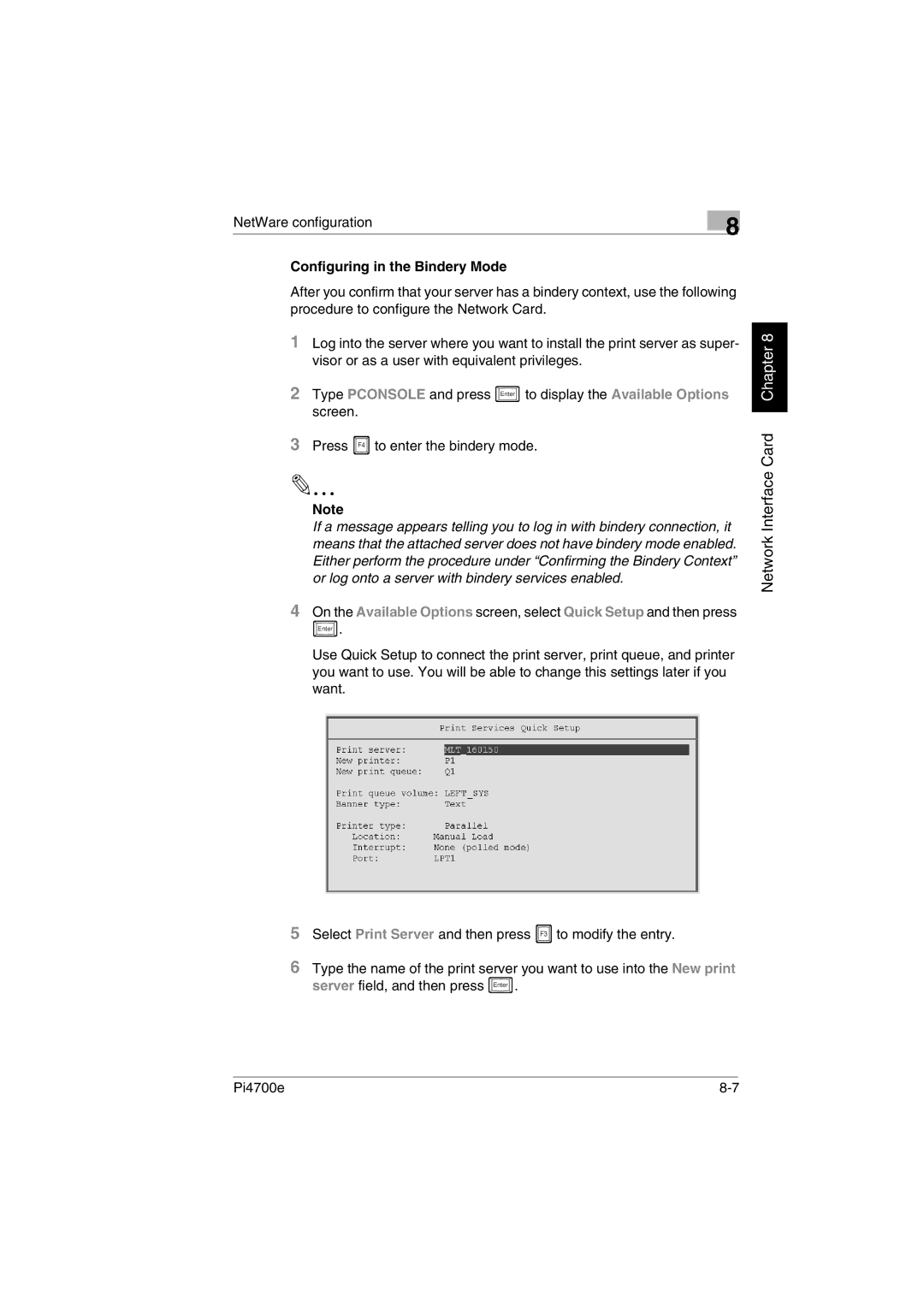 Minolta PI4700E user manual Configuring in the Bindery Mode 