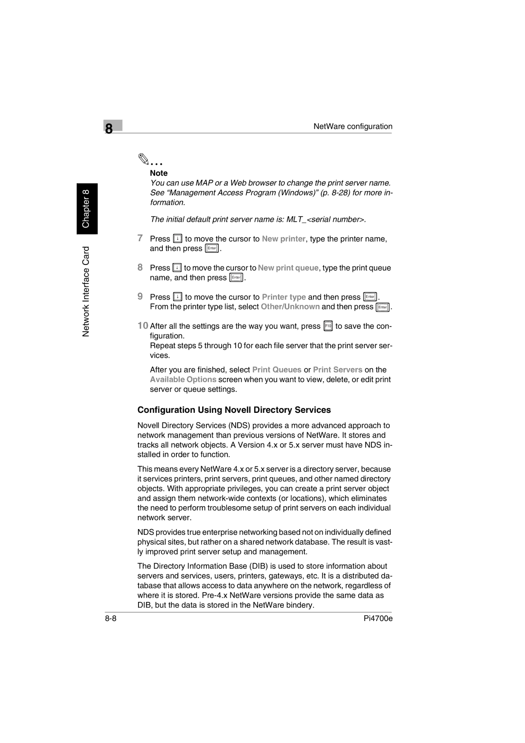 Minolta PI4700E user manual Configuration Using Novell Directory Services 