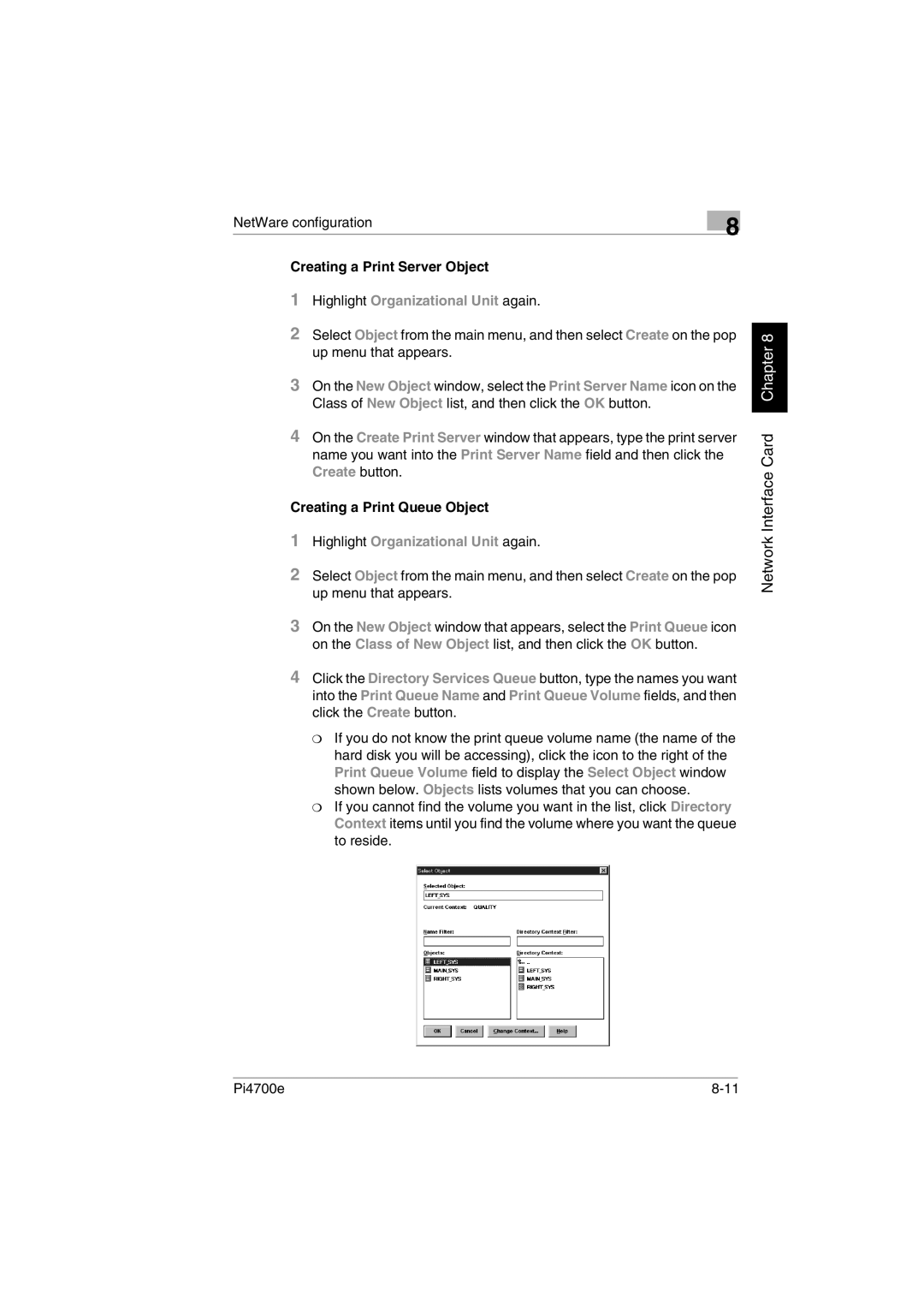 Minolta PI4700E user manual Creating a Print Server Object, Creating a Print Queue Object 