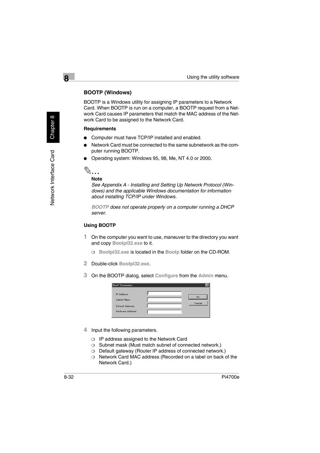 Minolta PI4700E user manual Bootp Windows, Using Bootp 