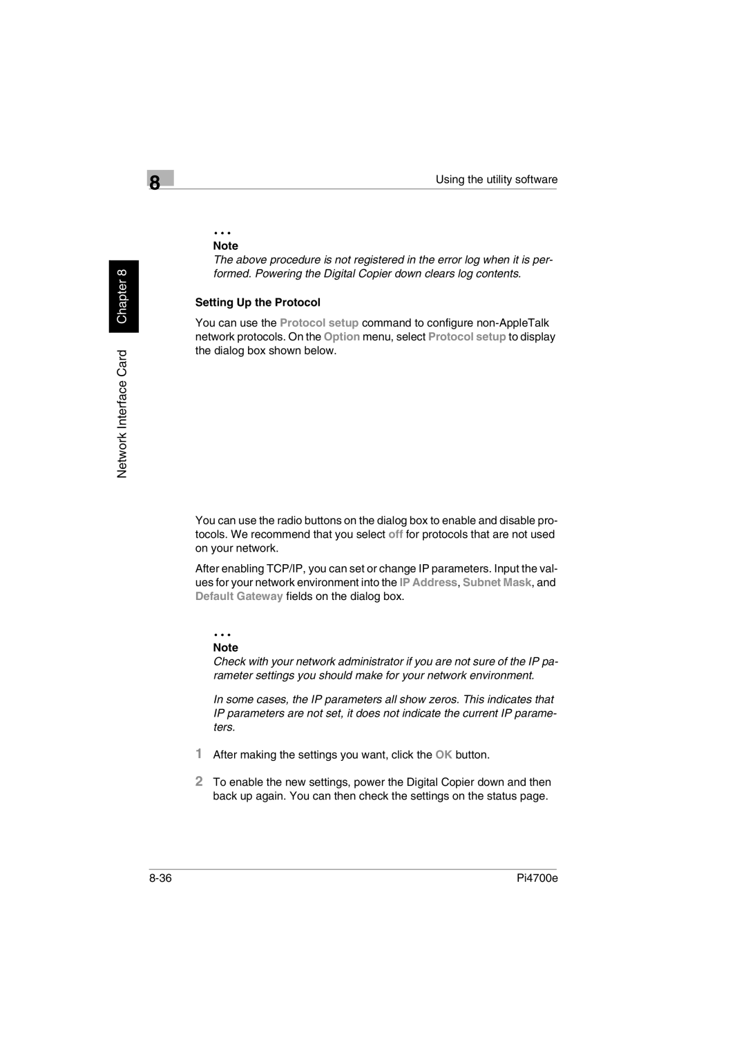 Minolta PI4700E user manual Setting Up the Protocol 