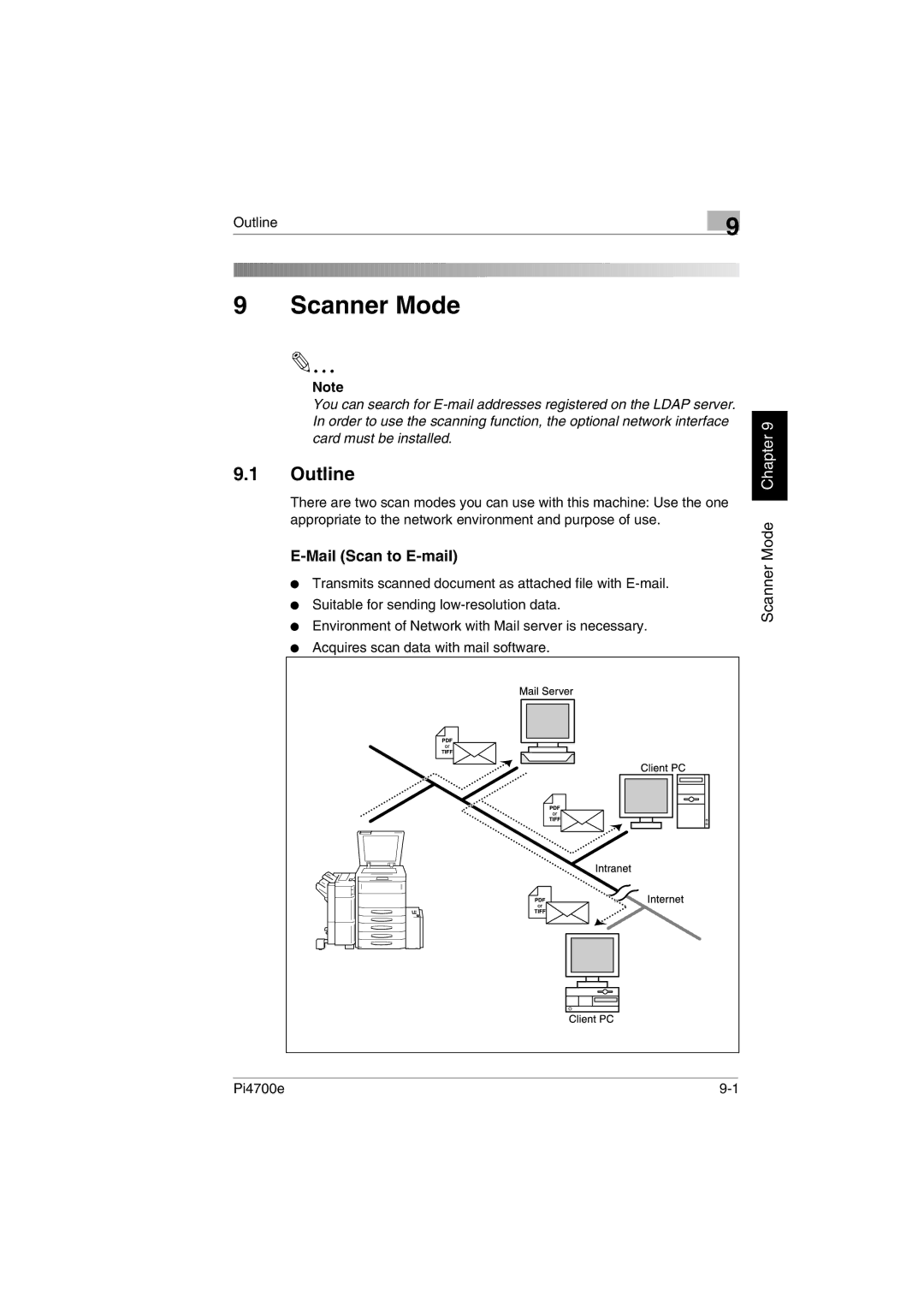 Minolta PI4700E user manual Scanner Mode, Mail Scan to E-mail 