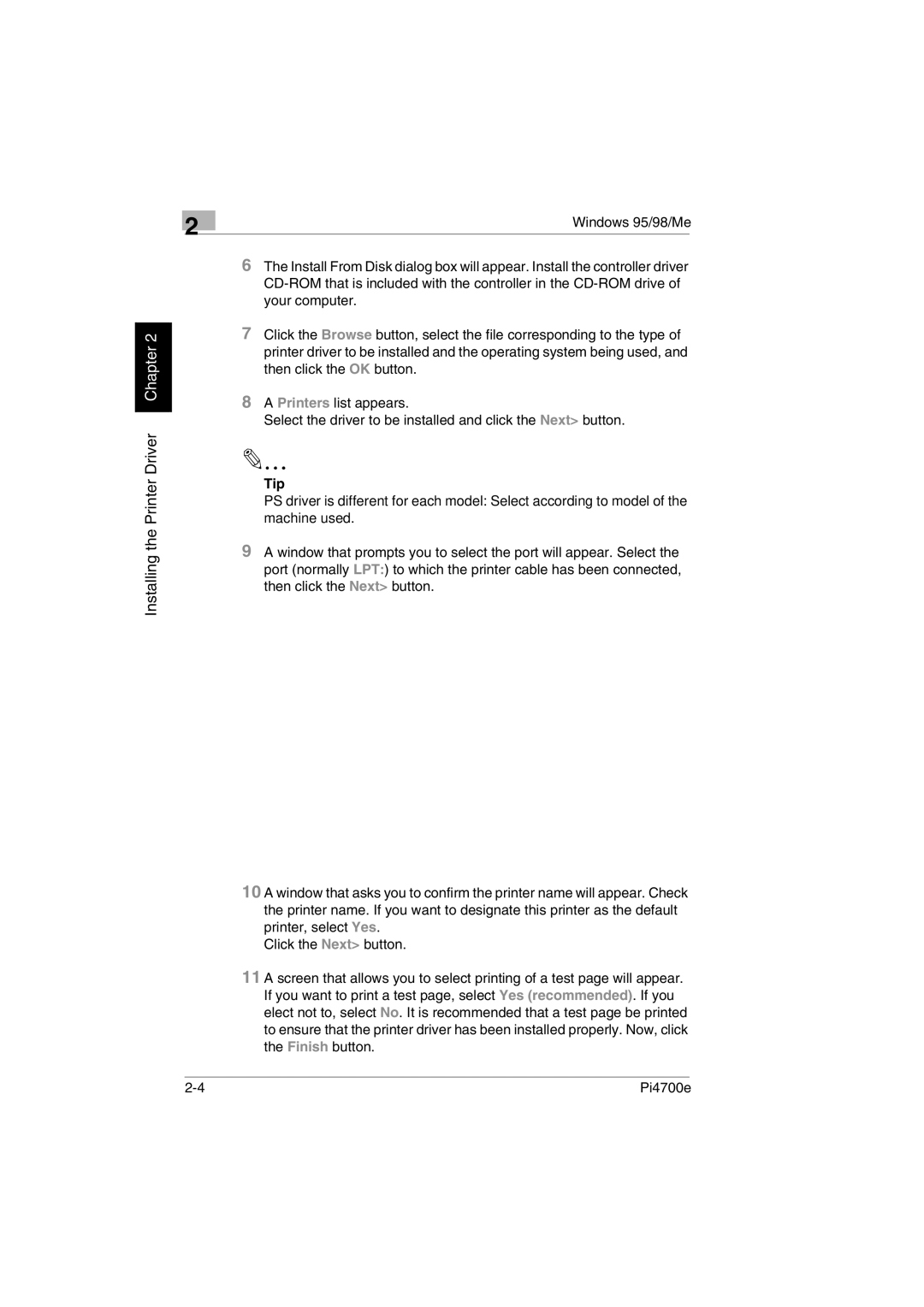 Minolta PI4700E user manual Installing the Printer Driver Chapter 