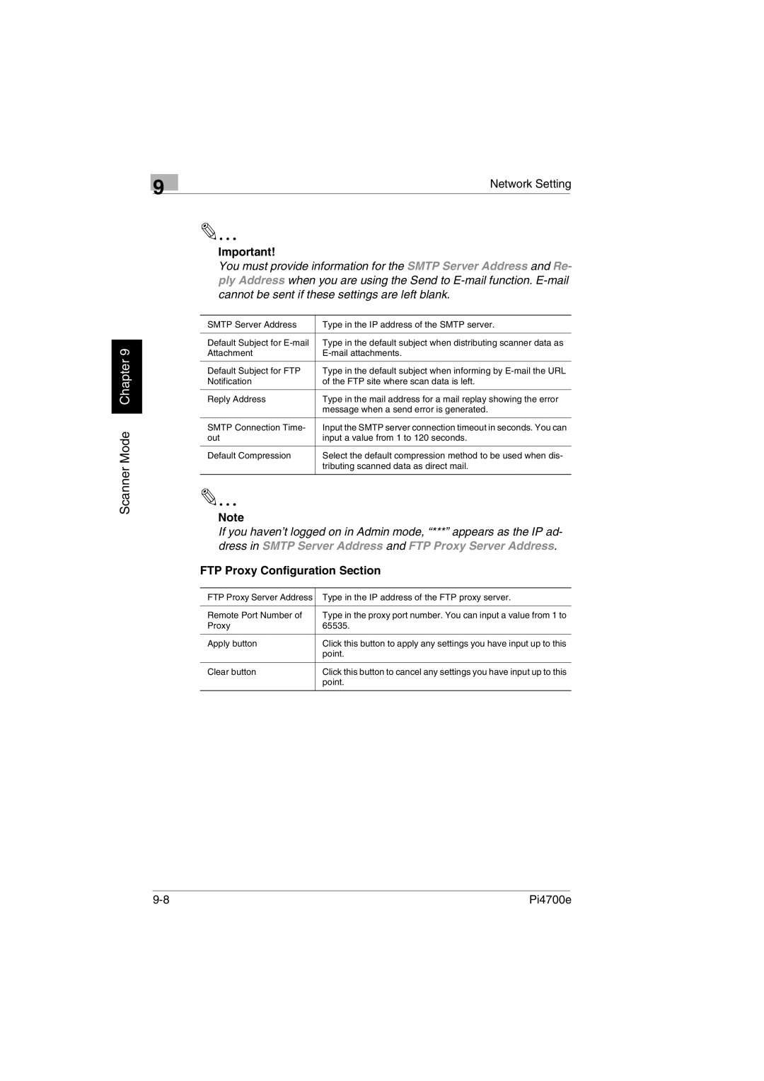 Minolta PI4700E user manual FTP Proxy Configuration Section 