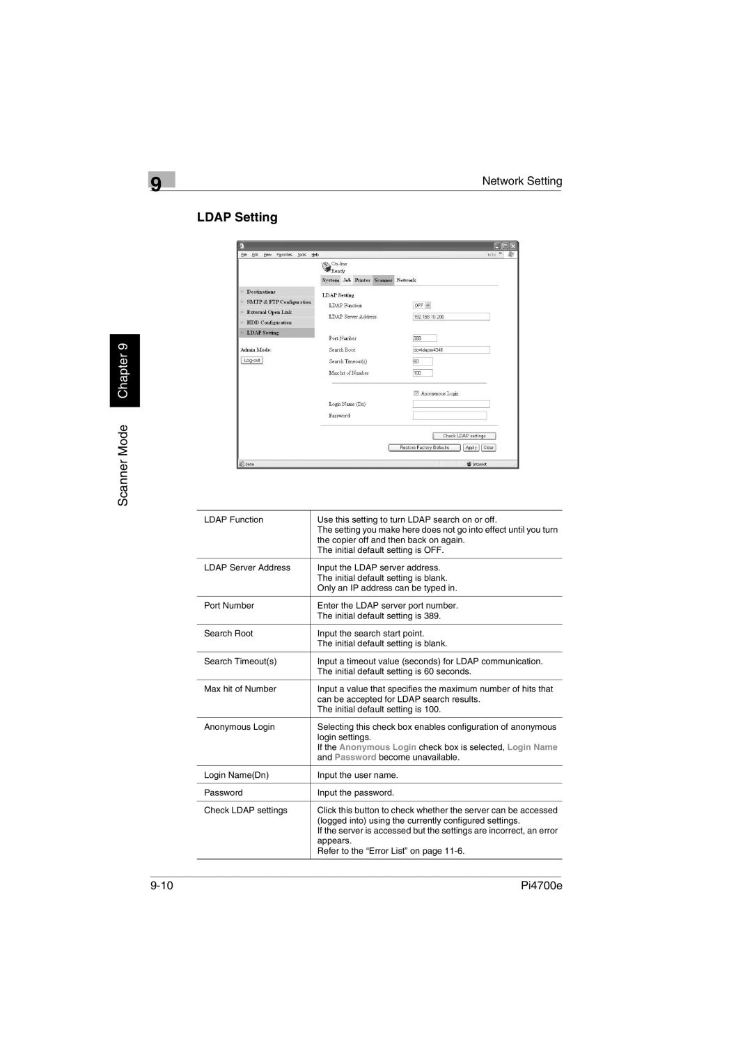 Minolta PI4700E user manual Ldap Setting 