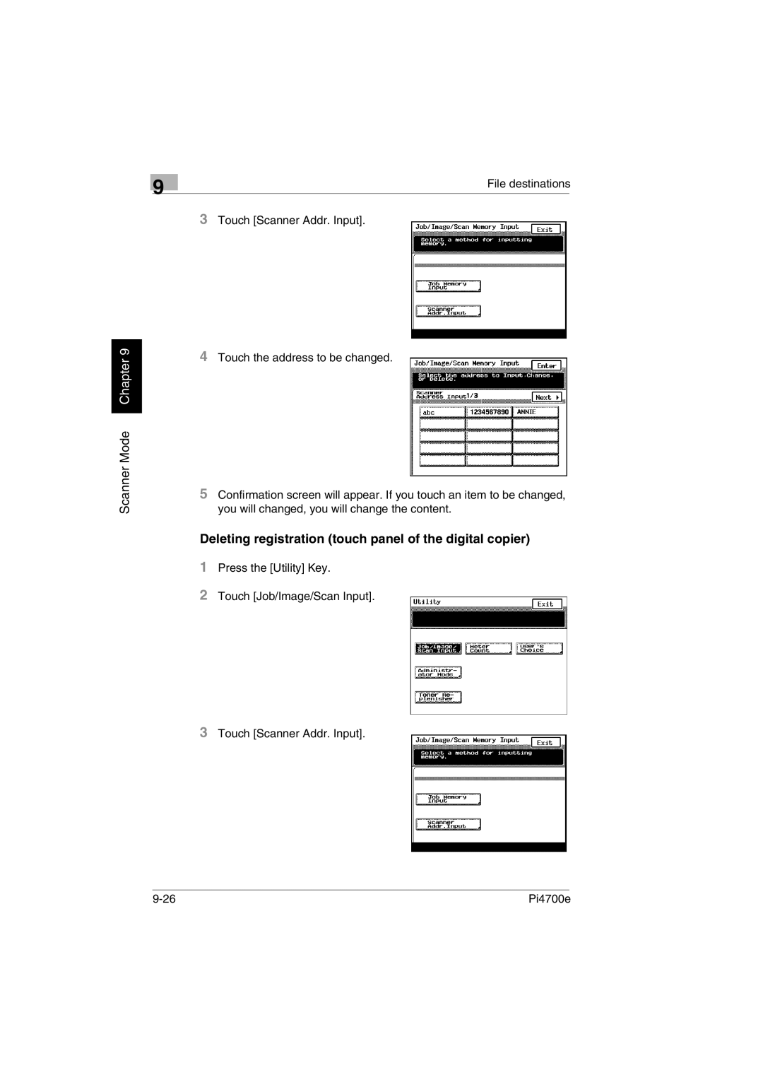 Minolta PI4700E user manual Deleting registration touch panel of the digital copier 