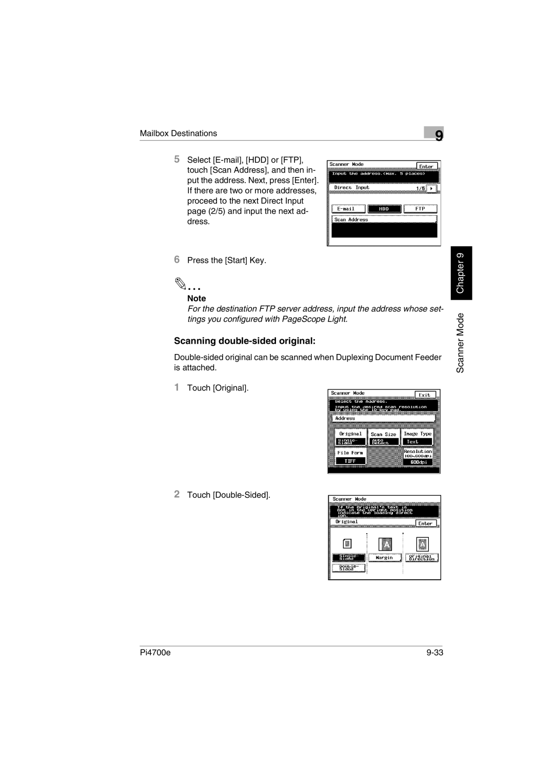 Minolta PI4700E user manual Scanning double-sided original, Touch Double-Sided Pi4700e 