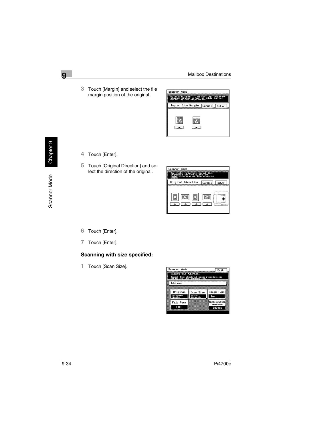 Minolta PI4700E user manual Scanning with size specified, Touch Scan Size 