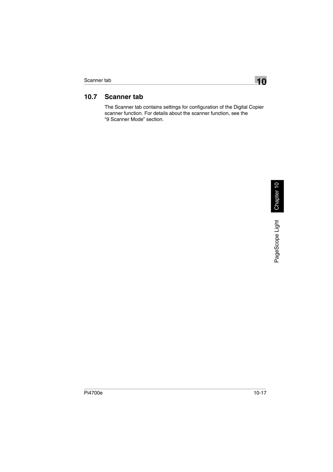 Minolta PI4700E user manual Scanner tab, Scanner Mode section, Pi4700e 10-17 