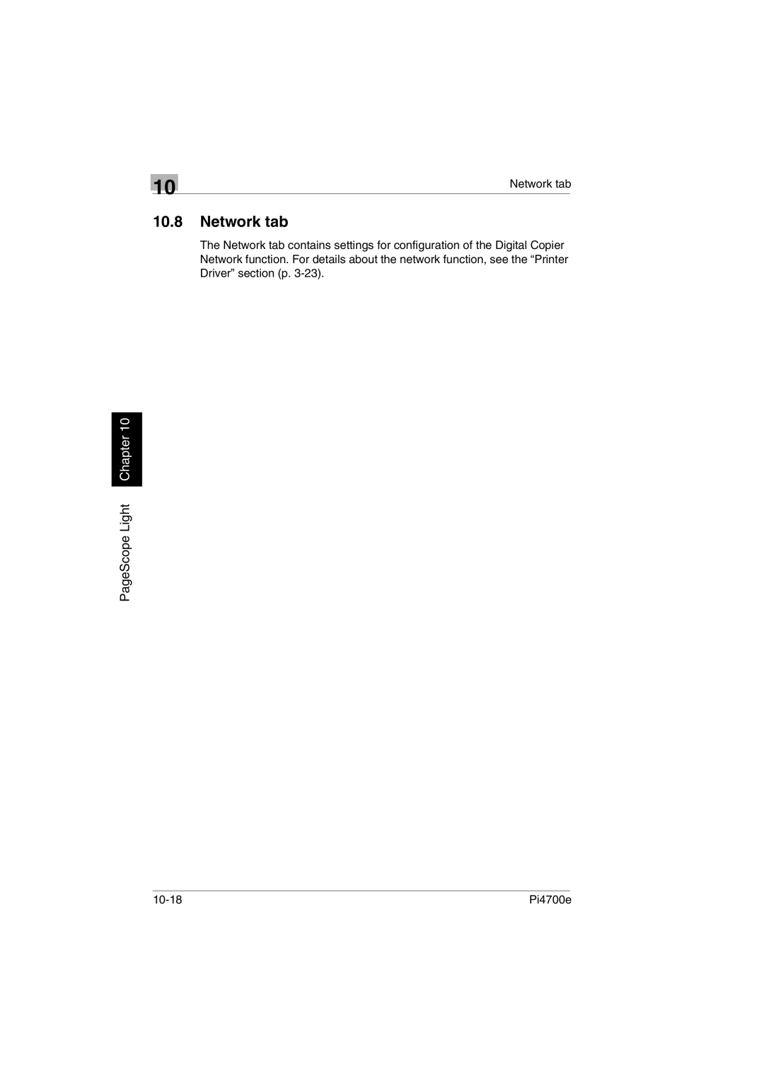 Minolta PI4700E user manual Network tab 