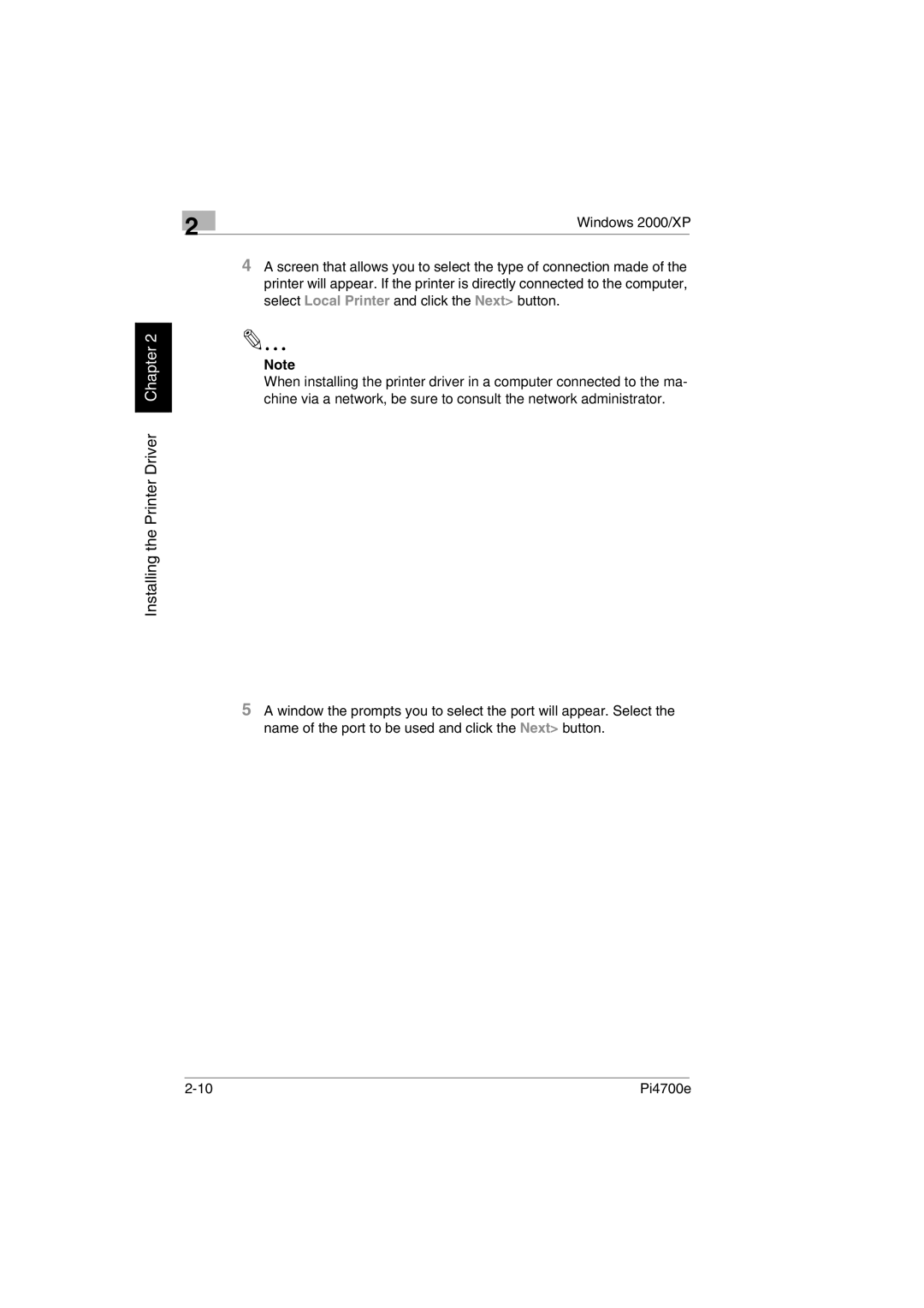 Minolta PI4700E user manual Installing the Printer Driver Chapter 