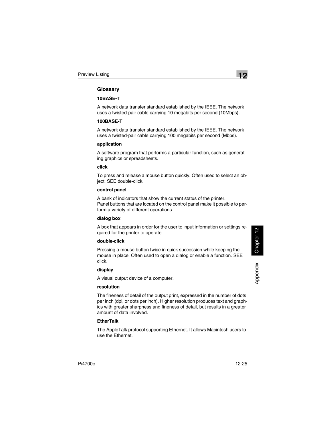 Minolta PI4700E user manual Glossary 