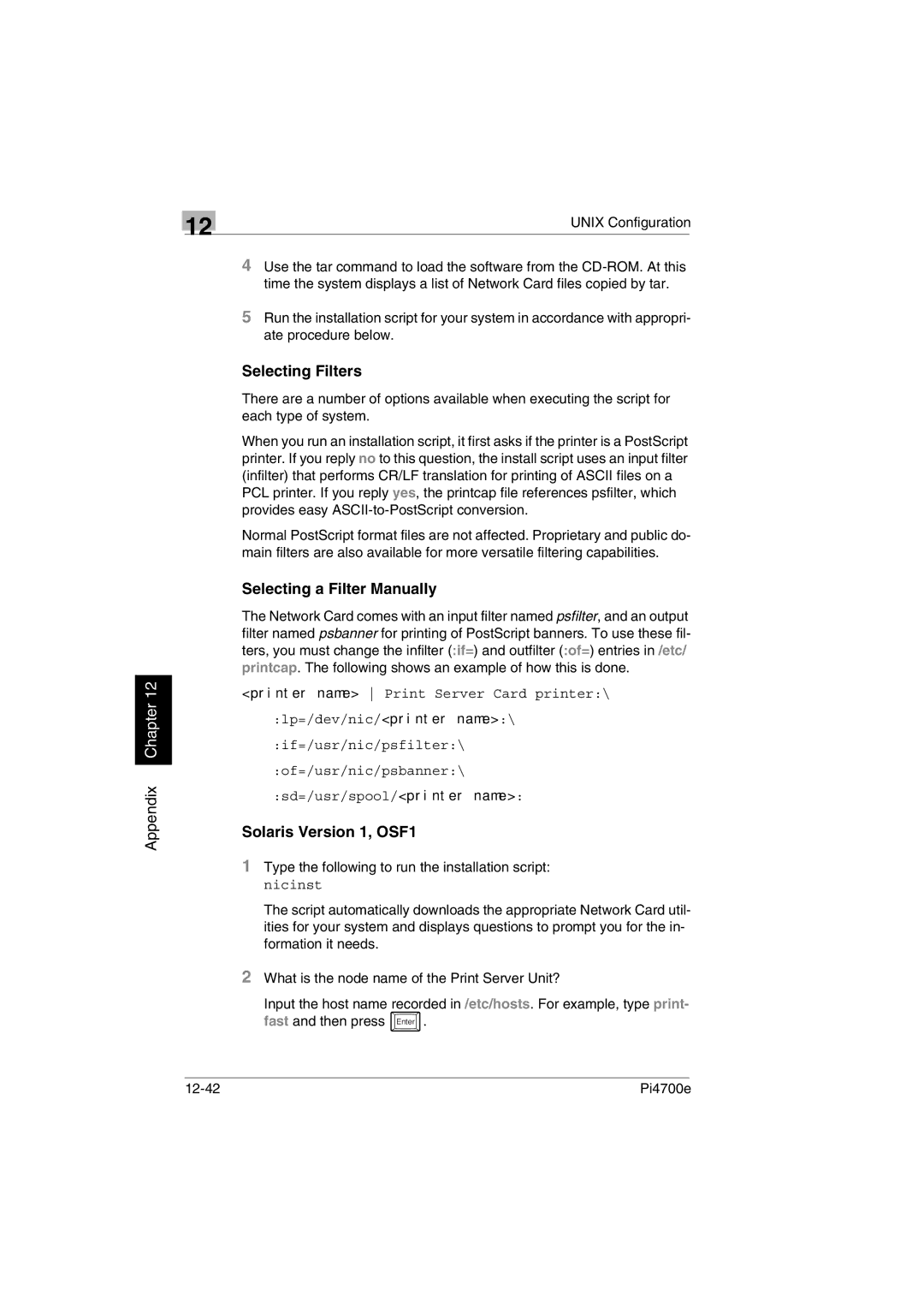 Minolta PI4700E user manual Selecting Filters, Selecting a Filter Manually, Solaris Version 1, OSF1 