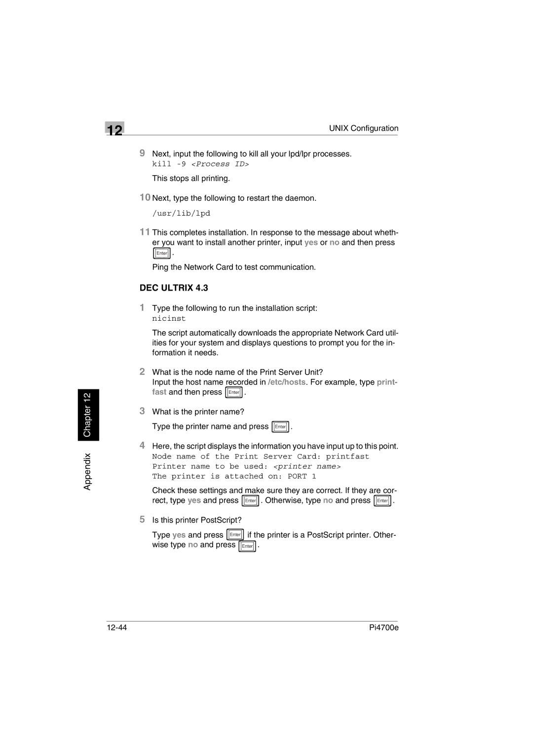 Minolta PI4700E user manual Usr/lib/lpd, Ping the Network Card to test communication 