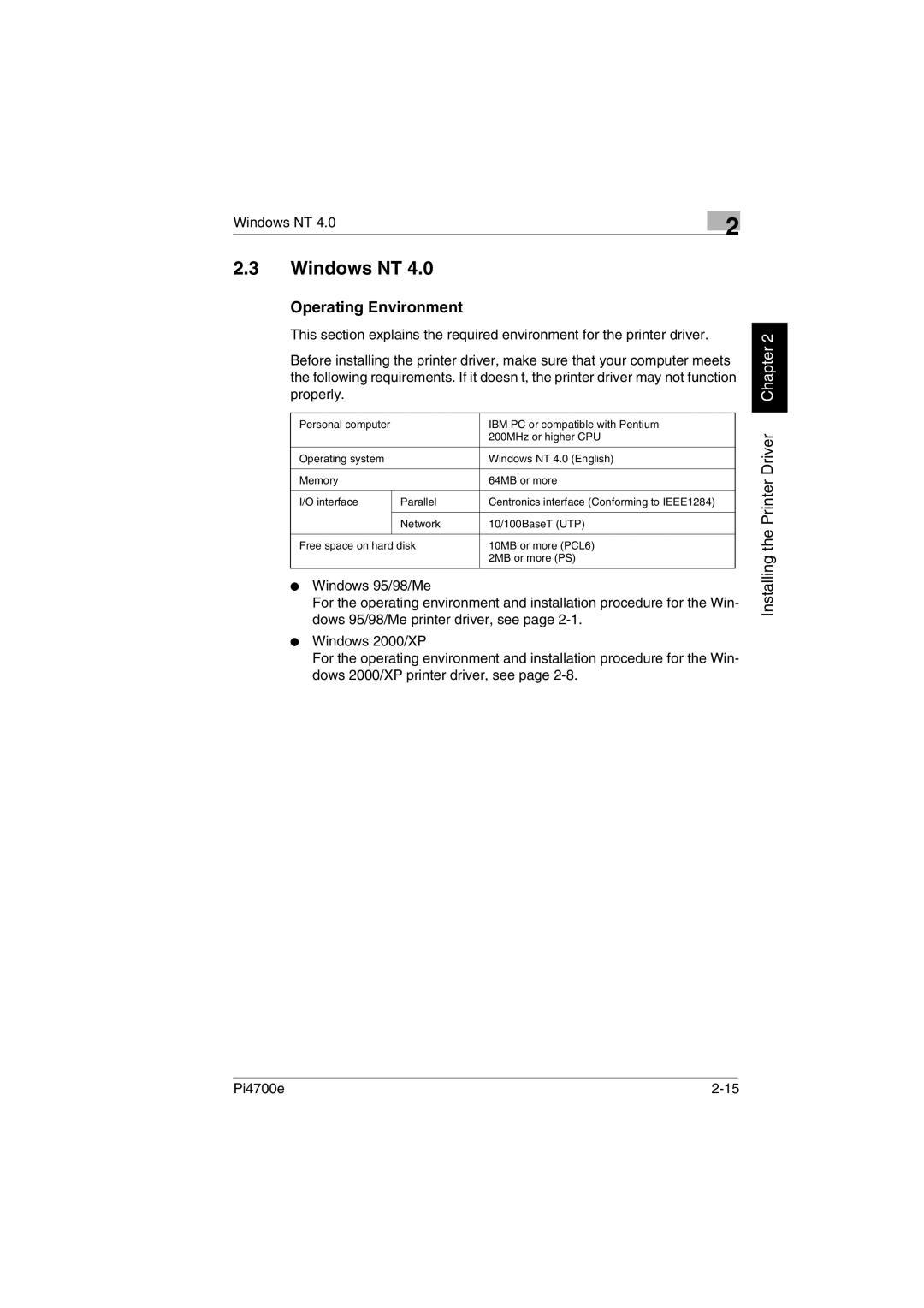 Minolta PI4700E user manual Windows NT 