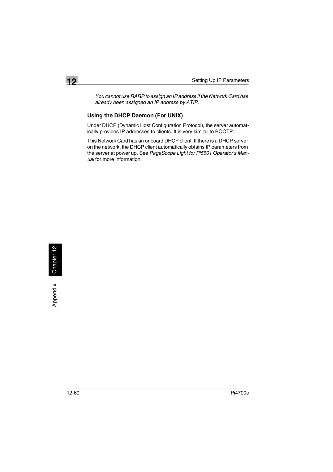 Minolta PI4700E user manual Using the Dhcp Daemon For Unix, Setting Up IP Parameters 