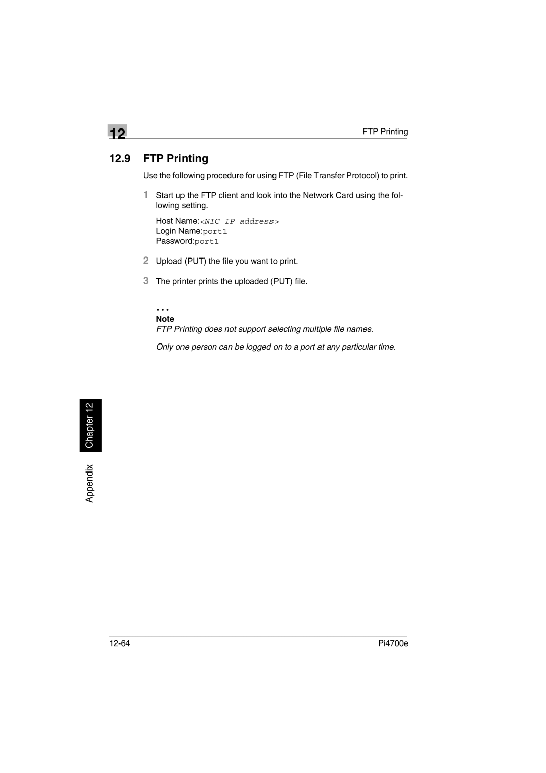 Minolta PI4700E user manual FTP Printing, Host NameNIC IP address 