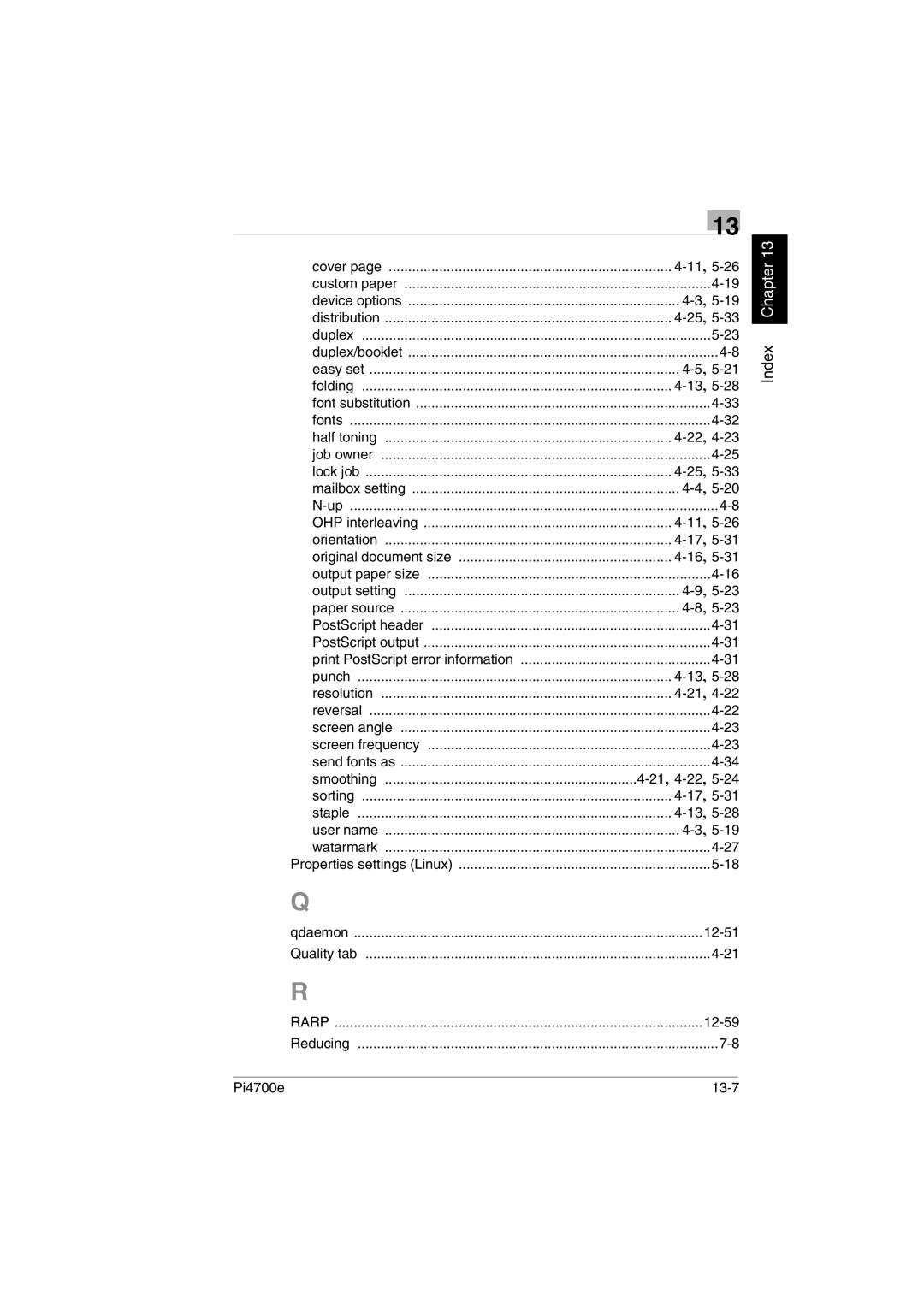 Minolta PI4700E user manual 11,5-26, 5-21, 13,5-28, 22,4-23, 5-20, 5-23, 21,4-22, Smoothing, Pi4700e 13-7 