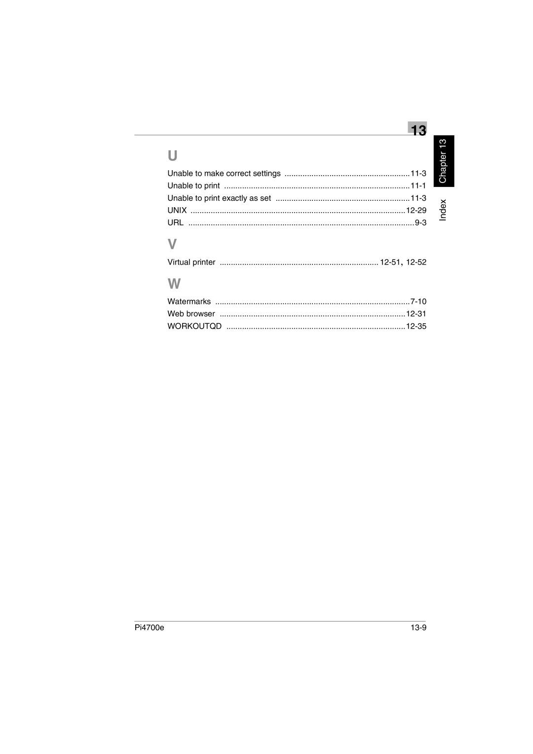 Minolta PI4700E user manual Unable to make correct settings 11-3, 12-51,12-52, Pi4700e 13-9 