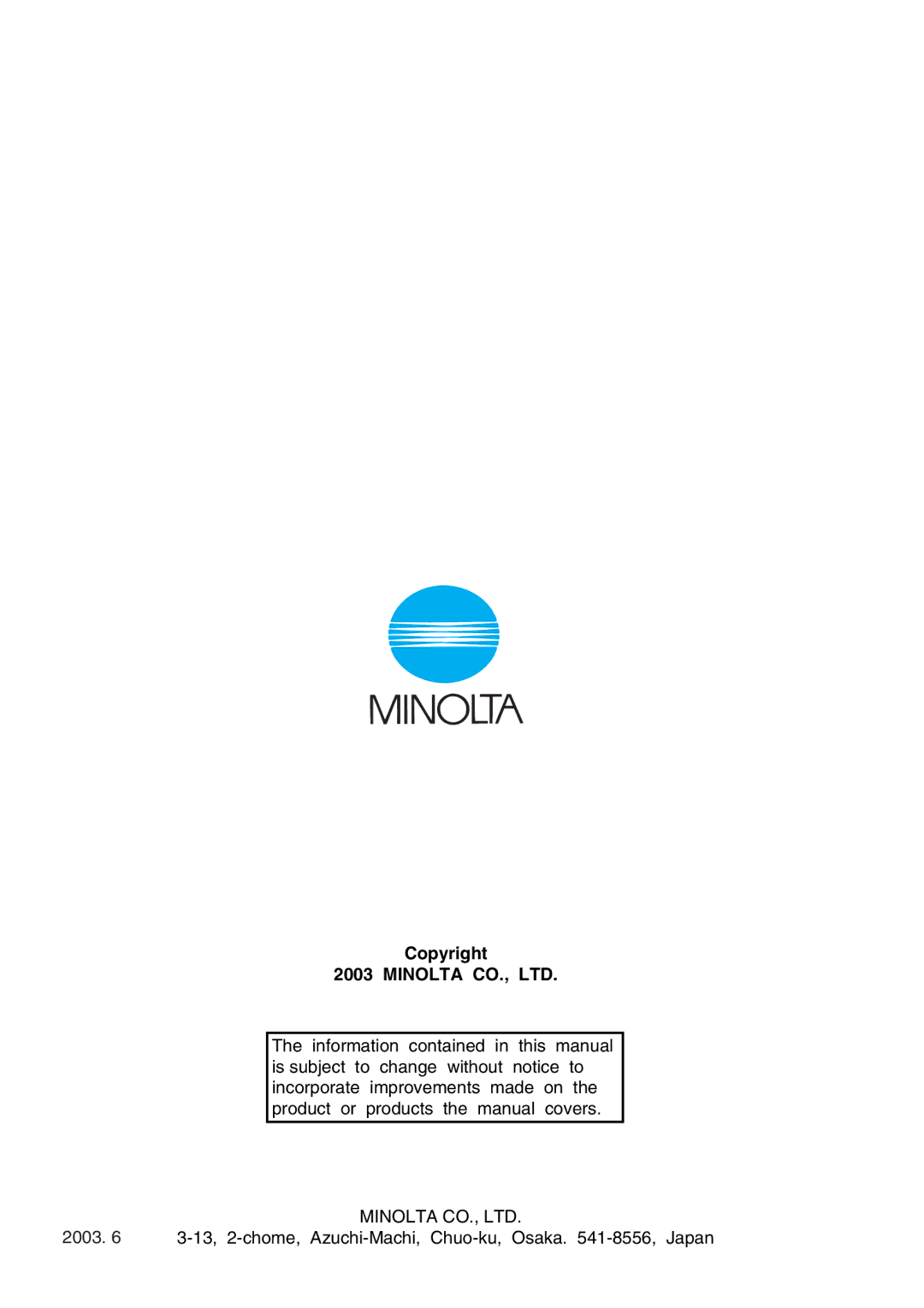 Minolta PI4700E user manual Copyright 