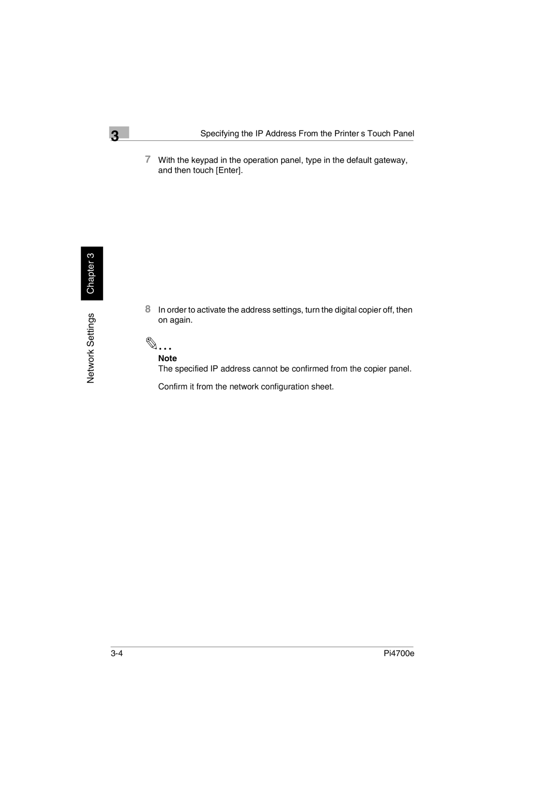 Minolta PI4700E user manual Network Settings Chapter 