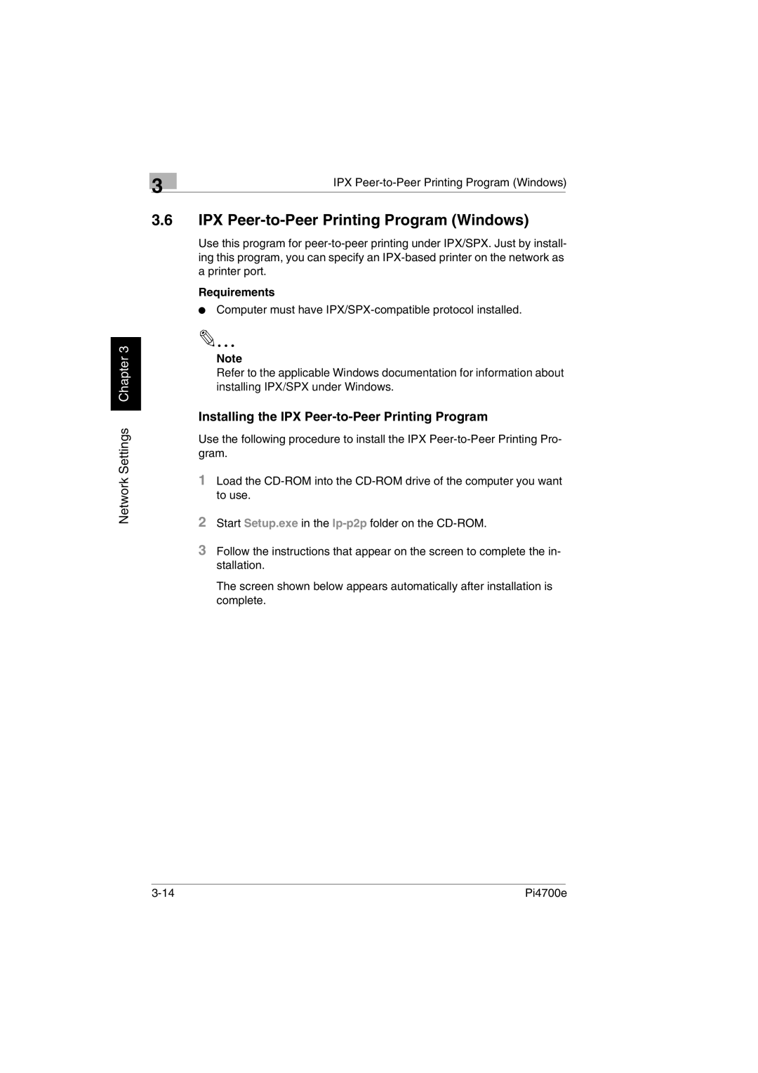 Minolta PI4700E user manual IPX Peer-to-Peer Printing Program Windows, Installing the IPX Peer-to-Peer Printing Program 