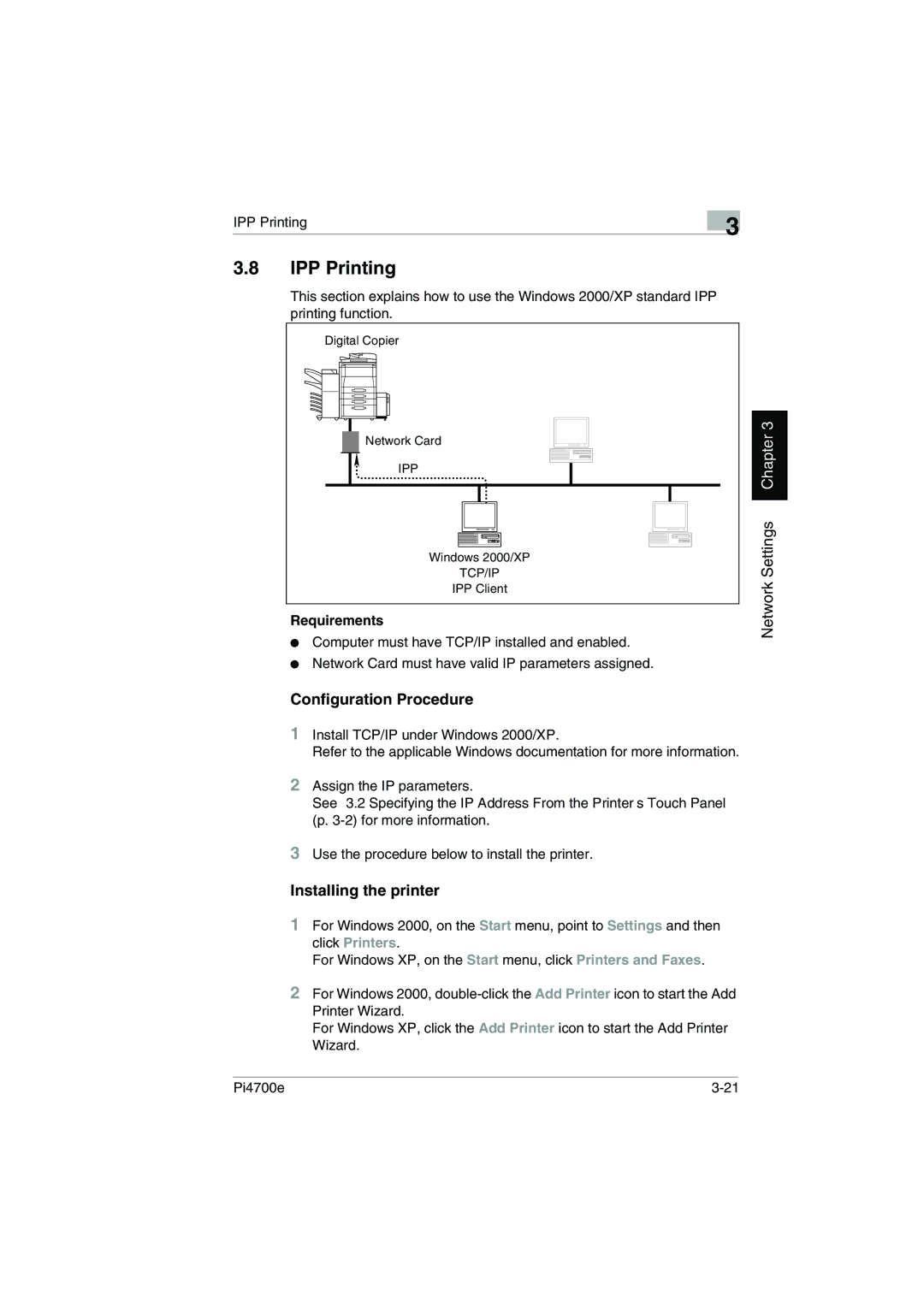 Minolta PI4700E user manual IPP Printing, Installing the printer 