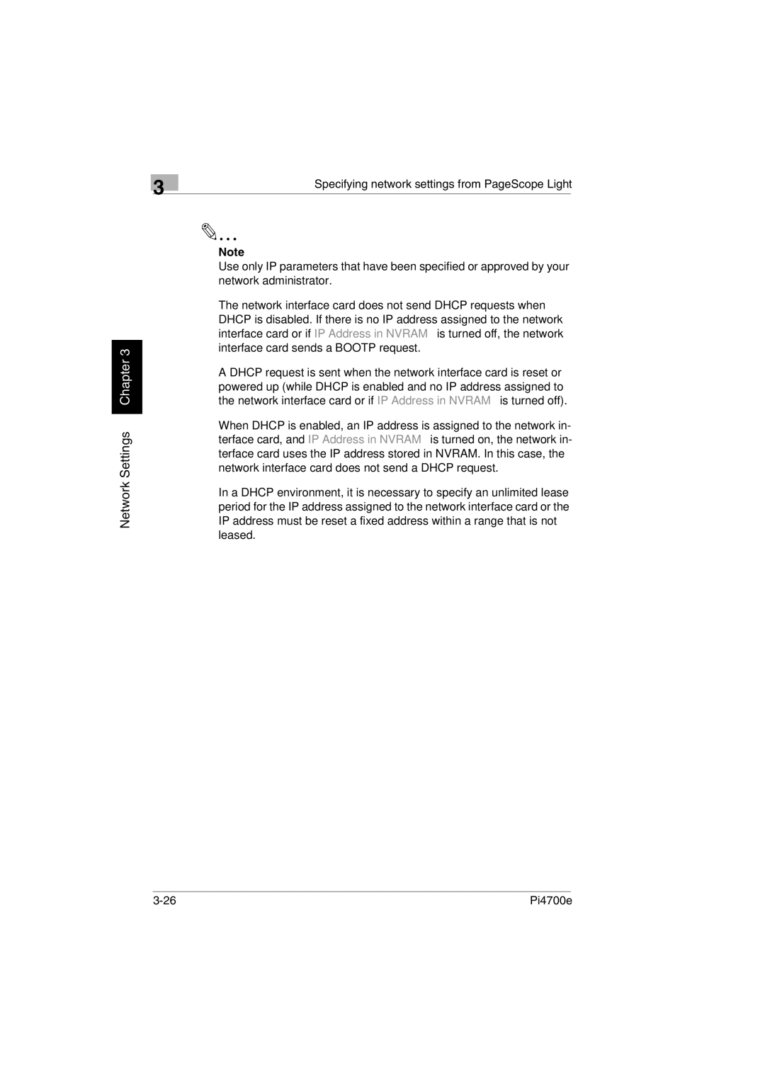 Minolta PI4700E user manual Network Settings Chapter 