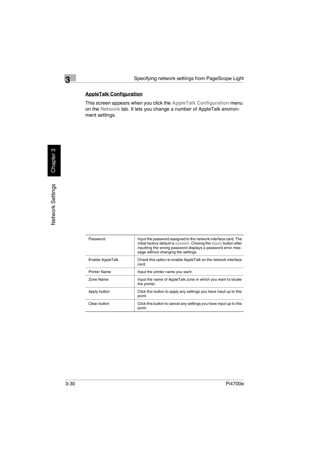 Minolta PI4700E user manual AppleTalk Configuration 