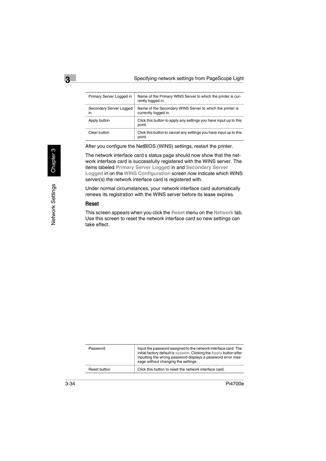 Minolta PI4700E user manual Reset 