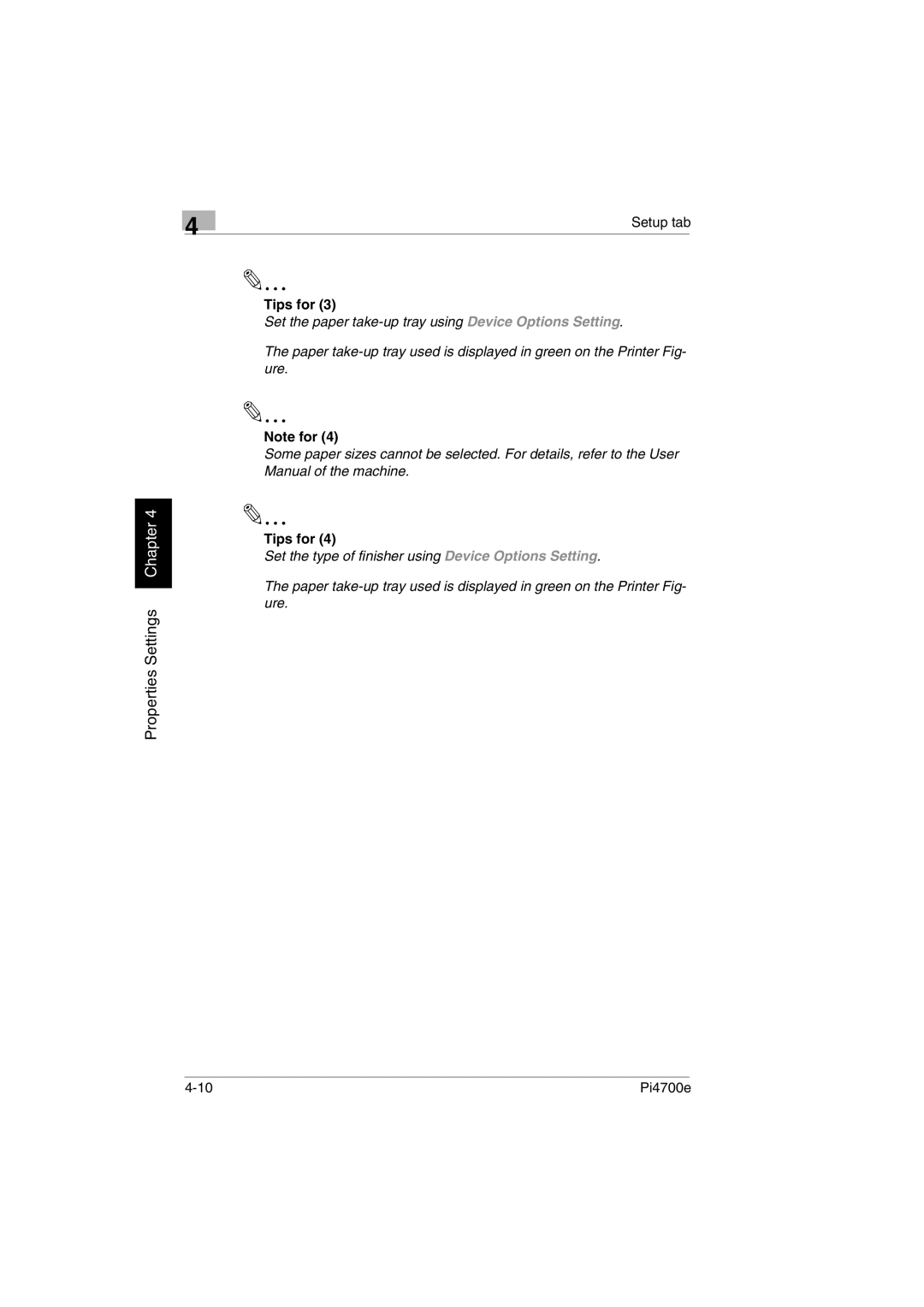 Minolta PI4700E user manual Properties Settings Chapter 