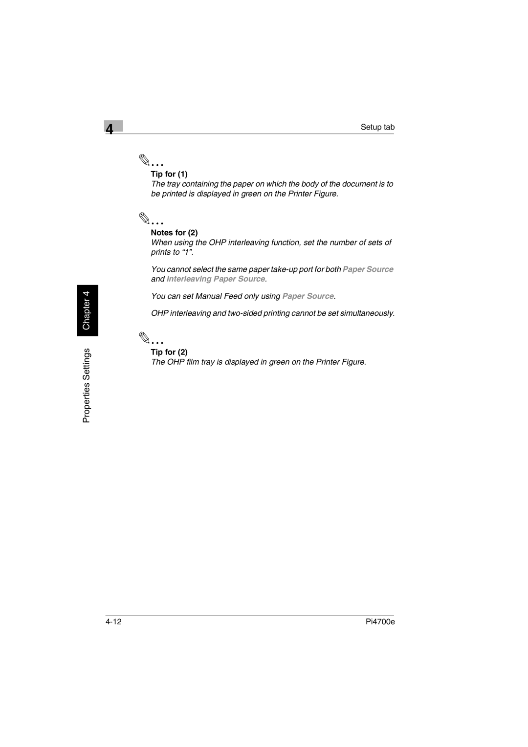 Minolta PI4700E user manual OHP film tray is displayed in green on the Printer Figure 