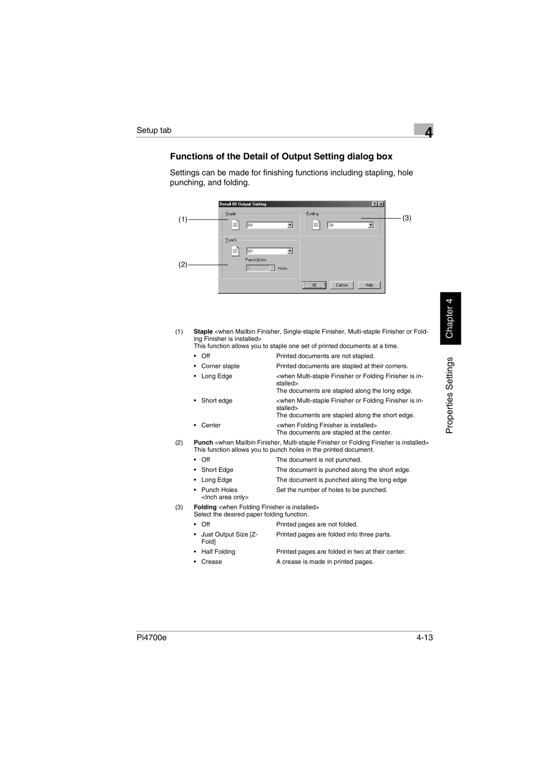 Minolta PI4700E user manual Functions of the Detail of Output Setting dialog box 