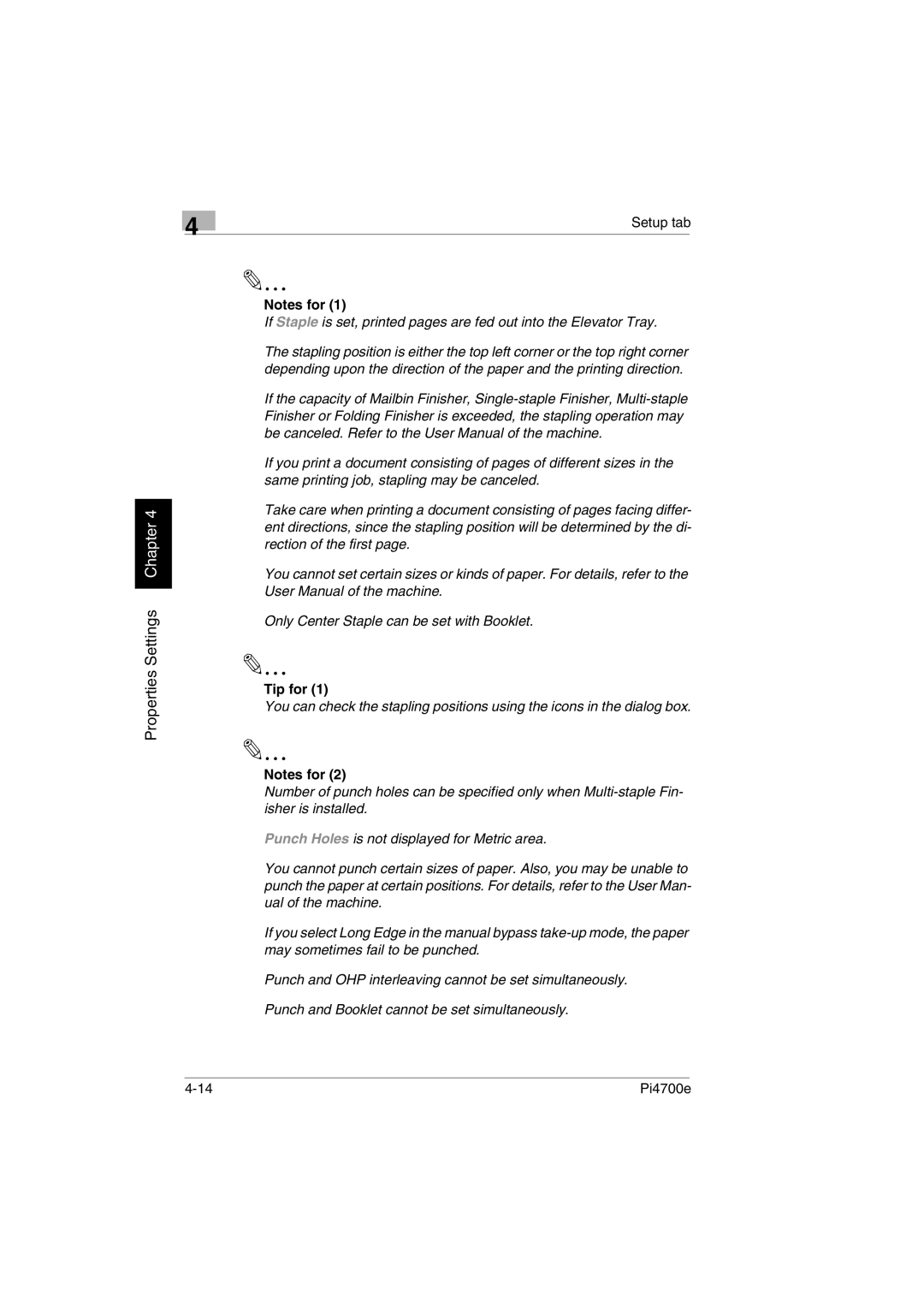 Minolta PI4700E user manual Properties Settings Chapter 