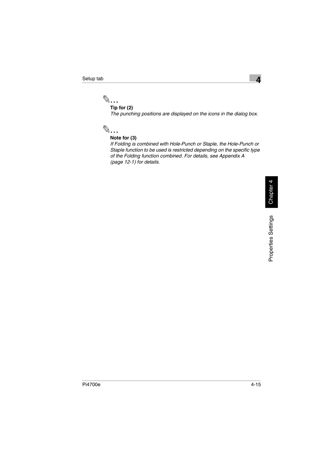 Minolta PI4700E user manual Properties Settings Chapter 