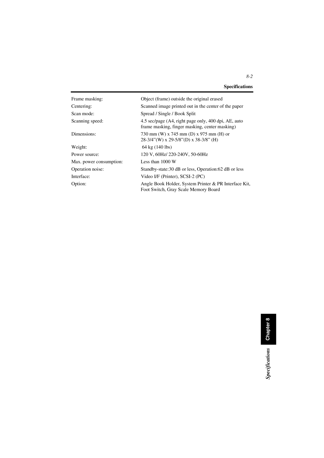 Minolta PS7000 manual Specifications 