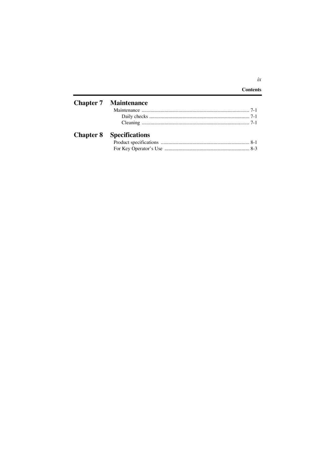 Minolta PS7000 manual Chapter Maintenance, Chapter Specifications 