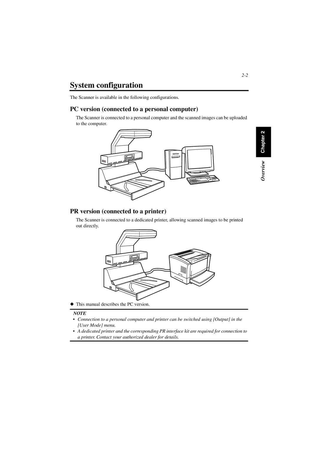 Minolta PS7000 manual System configuration, PC version connected to a personal computer, PR version connected to a printer 